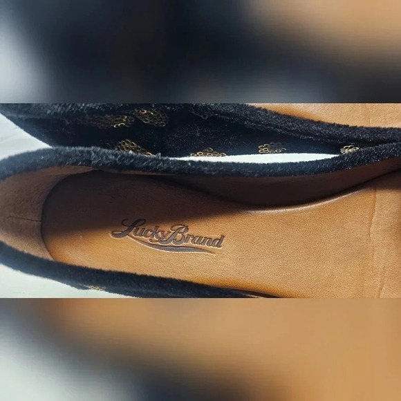 Lucky Brand Women's Elisabeta Black Velvet Flats With Gold Sequins Size 6.5 - Picture 14 of 16